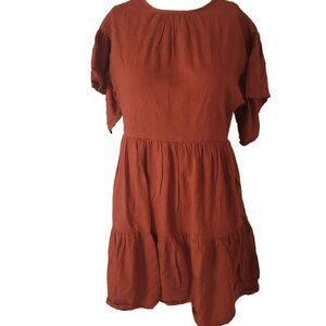 Modcloth Small dress pleated zip lining ruffle burnt orange